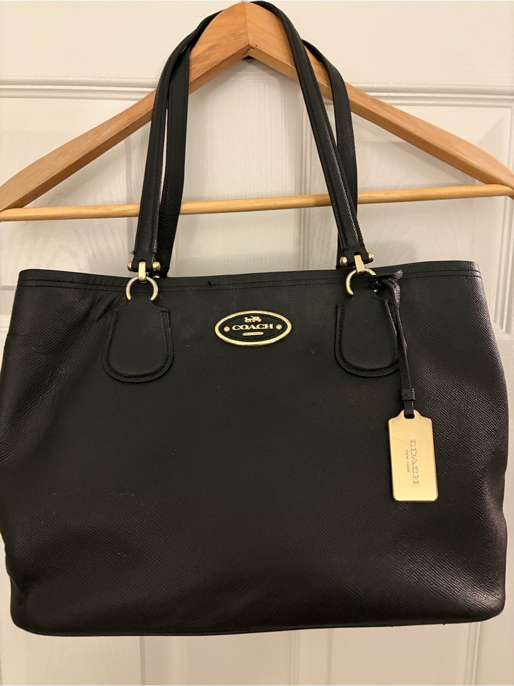 Coach Black Leather Carryall Bag with Gold Hardware